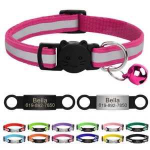 Reflective Cat Kitten Personalised Collar Custom Name Tag Safety Release w/ Bell - Picture 1 of 44