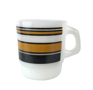 Anchor Hocking Vintage 70's Milk Glass Brown Black Stripes Mug Stackable USA - Picture 1 of 8