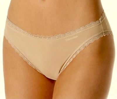 CALVIN KLEIN Radiant Flirty Lace Trim Bare Nude Bikini Panty Womens XL 8 QD3706 - Image 1 of 4
