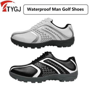 TTYGJ Leather Anti-slip Men Golf Shoes Waterproof Golf Sneakers Lace Up Trainers - Picture 1 of 14