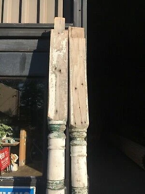 c1890 pair antique turned Victorian porch post columns 89.5/94” x 4.75” square Cover