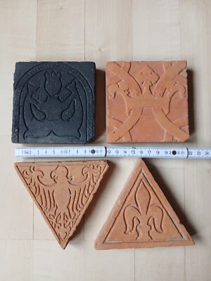 4 alte Bodenfliesen, neo gotisch, wohl Bebenhausen, Tübingen, - Bild 1 von 4