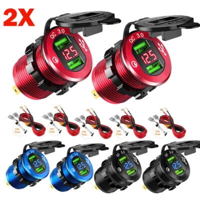 2 Juegos Aluminio Doble Puerto USB Enchufe Encendedor Coche LED Voltímetro 12V-24V Foto 1 de 4