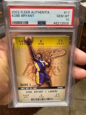 POPULATION 4 PSA 10 SUPER RARE KOBE BRYANT FLEER AUTHENTIX 2002 TICKET TOUGH - Image 1 of 4