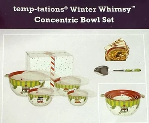 Temptations Winter Whimsey Nesting Bowl Set(4) With Lids Serving Spoon & Recipes - Picture 1 of 4