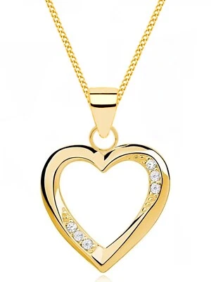 Halskette Gold Herz 925 18K Gelbgold vergoldet Zirkonia Damen Anhänger Kette 45 - Bild 1 von 4