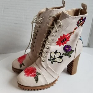 Penny Loves Kenny Frank White Distressed Combat Boot High Chunky Heels - Picture 1 of 12