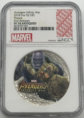 2018 MARVEL AVENGERS: INFINITY WAR - THANOS 2 OZ. SILVER COIN NGC PF70 ANTIQUED - Image 1 of 4