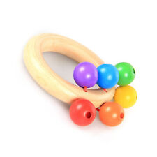 (Round)Baby Rattle Solid Wood Colorful Cute Shape Easy Hand Grip Shaker LVE