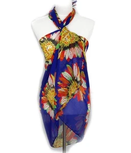 Stylish Sunflower Design Sarong - Scarf Pareo Beachwear Beach Dresses Wrap Blue - Picture 1 of 2