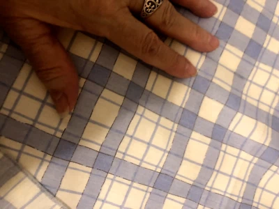 Vtg 25WX15L" REMNANT Blue White PLAID Cotton QUILT FABRIC SCRAP Check - Image 1 of 4