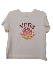 Vans Girls Off-White Short Sleeve Cropped  Rose Skull Bones T-Shirt Size XL - Picture 1 of 5