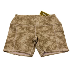 Oalka Womens Size XL Yoga Shorts Side Pockets Tie Dye Khaki - Picture 1 of 9