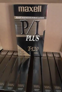Box Of 10 Maxwell P/I Plus Blank Tapes VHS T-120VCR Video Cassette Sealed 8 Hr. - Picture 1 of 5