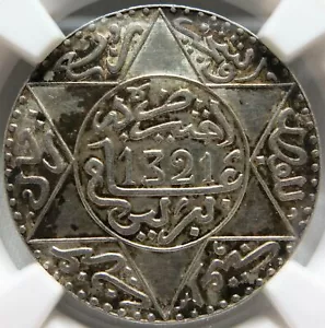 MOROCCO 2.5 dirhams 1/4 Rial 1903 AH1321 NGC MS 61 Berlin Mint UNC Silver Star - Picture 1 of 3