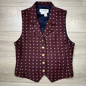 Vtg 80s Liz Claiborne Checker Red Polka Dot Vest Gold Button Up Petite Size 8 S - Picture 1 of 7