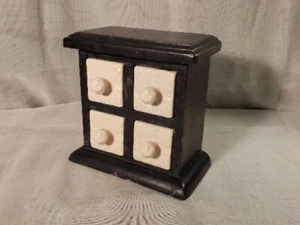 Vintage Small Wooden Spice Cabinet Chest 4 Ceramic Drawers Trinket Jewellery Box - Picture 1 of 10