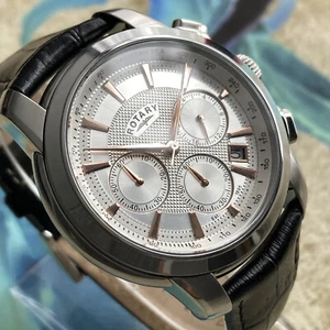 Herren Rotationsuhr Quarz Chronograph Rose Stahl Silber Zifferblatt Leder GS00671/06 - Bild 1 von 10