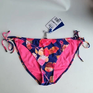 NWT HEAT Women's Swimwear Swim Bikini Bottoms Floral Navy Blue Pink Tie Side XL - Picture 1 of 11