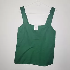 Camiseta sin mangas J.Crew para mujer pequeña mezcla de lino cuello cuadrado verde tropical ligera - Imagen 1 de 12