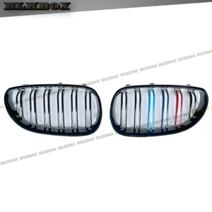FOR 2004 2005 2006 2007 2008 2009 2010 BMW E60 E61 DUAL SLANT GLOSS BLACK GRILLE - Picture 1 of 3