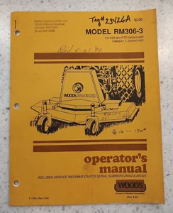 WOODS OPERATOR'S / OWNERS MANUAL - PTO TRACTOR MOWER - MODEL RM306-3 - Picture 1 of 3