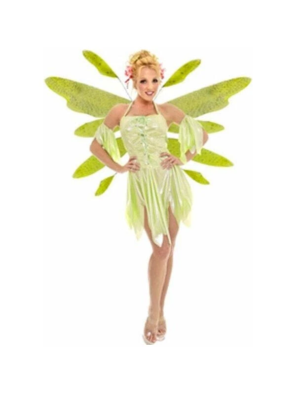 Adult Green Nymph Fairy Dress Costume w/ Wings - Image 1 of 1