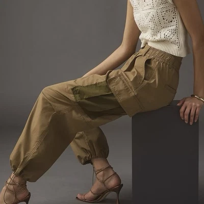 By Anthropologie Parachute Pants 27 4 green khaki Neutral jogger cargo cotton - Image 1 of 4