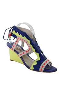 Sophia Webster Womens Wedge Heel Braided Ankle Strap Sandals Blue Yellow Size 37 - Picture 1 of 5