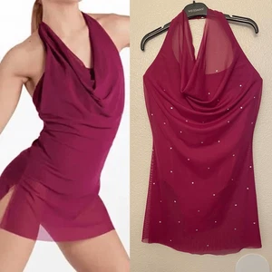 Weissman Balera Dance Costume Mesh Cowl Neck Halter Dress D10521 hot pink MA - Picture 1 of 10