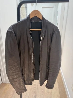 Chaqueta moto vintage de cuero marrón para hombre mediana Foto 1 de 3