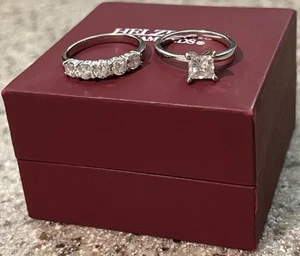 18k White Gold Princess Cut Diamond Engagement Ring 0.90ct & 14k 5 Diamond Band - Picture 1 of 8