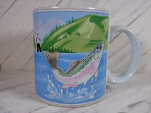 Vintage OTAGIRI Japan Embossed Rainbow Trout Fishing Coffee Mug - M2 - Picture 1 of 10