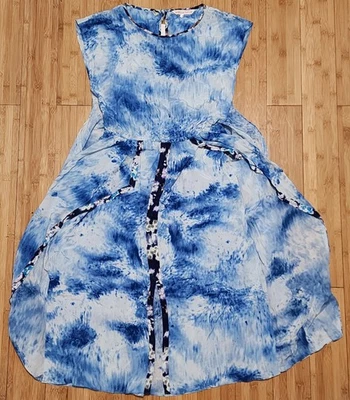 Rebecca Taylor Dress Women 2 Silk Tie Dye Shibori Watercolor Knot Tie Waist Blue - Image 1 of 4