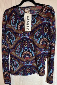 NEW Vanity Womens Colorful Floral Print Sequin Blouse Sz. XL - Picture 1 of 4