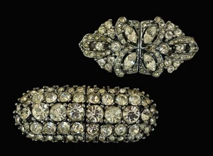 2 pares de clips de vestir vintage Art Deco dueto ~ rodio y pedrería ~ década de 1930 - Imagen 1 de 8