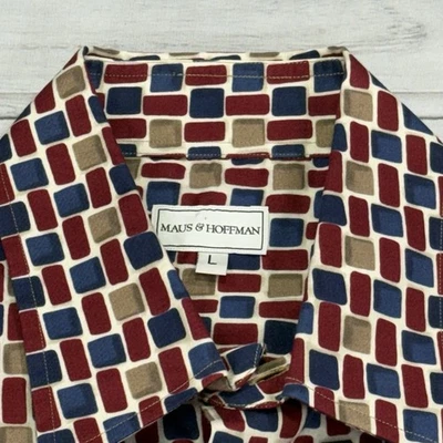 Maus & Hoffman Shirt Mens L Red Blue Colorful Abstract Geometric Art Cotton USA - Image 1 of 4