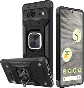 ShockProof Case for Google Pixel 7 with Ring Kickstand, Bumper Armour Black - Picture 1 of 4