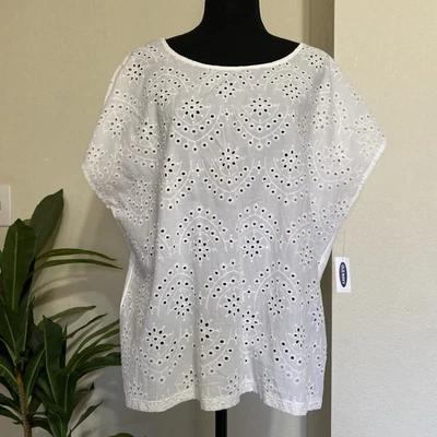 Antiguo Azul Marino NUEVO Top Blanco Ojales Para Mujer XL Manga Gorra Algodón Cuadrado Verano Playa Foto 1 de 4