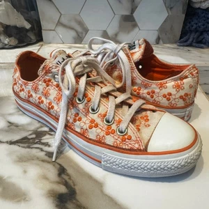 Vintage Converse All Star Damen orange/creme bestickt Blumen Turnschuhe Gr. 8 - Bild 1 von 10