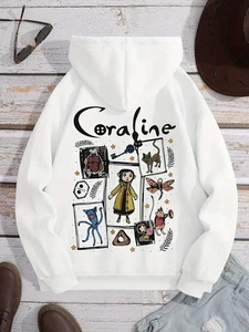 Cozy Coraline Graphic Hoodie for Women Casual Drawstring Pullover Hoodie Medium - Picture 1 of 6