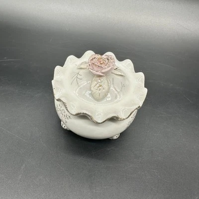 Caja de baratijas vintage rosa soporte de joyería escondite floral cerámica Japón casa de campo Foto 1 de 4