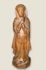 Handmade Carved Wood Virgin Mary Religious Icon Sculpture 4.5” H Vintage - Picture 1 of 8