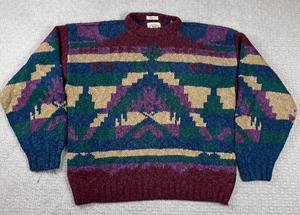 Vintage 90s BD Baggies Sweater Mens Size M Aztec Hand Knit Linen Blend Colorful - Picture 1 of 8
