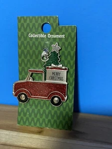 NWT GANZ Christmas Ornament "Merry Christmas" Pickup Truck Red Silver Glitter - Picture 1 of 5
