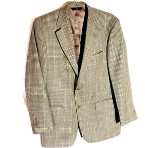 Brooks Brothers Wool Tan Blazer Houndstooth Plaid Sport Coat Sz 40R - Imagen 1 de 9