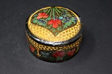 Ancient Wooden Hand Craved Floral Lacquer Painted Round Box Collectible Rare