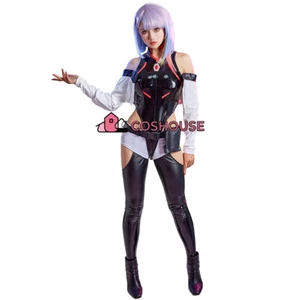 Women Lucy Cosplay Costume Sexy PU leather Punk Black Bodysuit Outfit with Belt - Picture 1 of 8