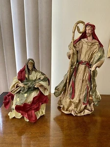 Lovely Papier-mâché Christmas Nativity Set 16” Tall Joseph Mary Baby Jesus - Picture 1 of 13