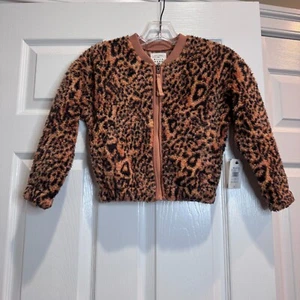 Billabong Girls' Wild Zip-Up Bomber Fleece Jacket Brown Cat Print Size XS/6 NWT - Picture 1 of 18